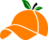 Orange Cap Logo mit Stiel und Blättern, inspiriert von einer Orangenfrucht